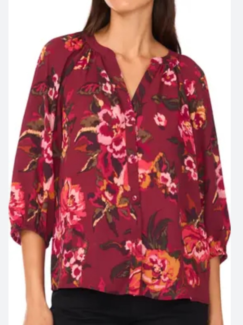 ☀️ New! VINCE CAMUTO Puff Sleeve V-Neck Floral Blouse - Picture 4 of 16